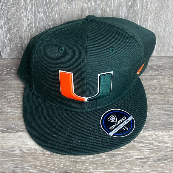 University of Miami Fitted Hat 7 3/8 NWT | Top of the World Green Cap | NCAA - Picture 6 of 6